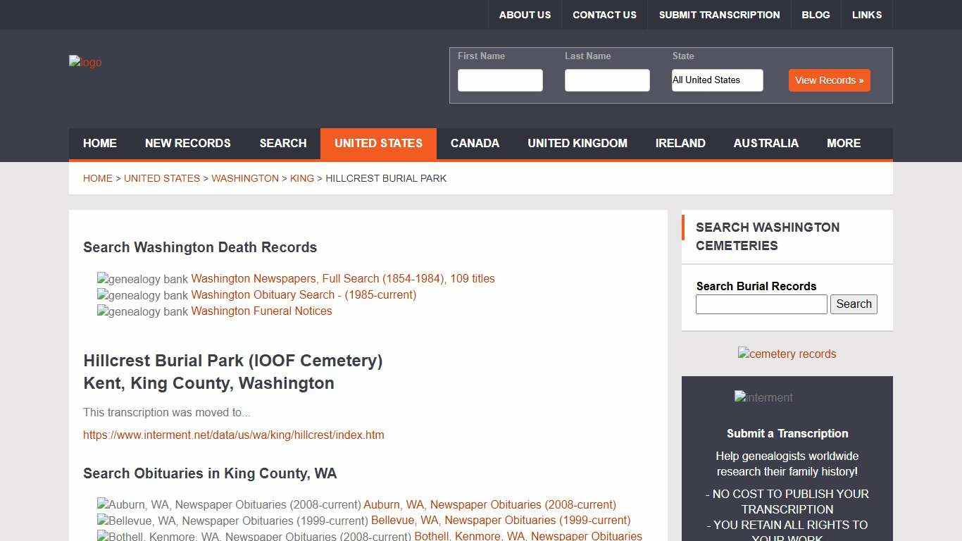 Hillcrest Burial Park - King County, Washington